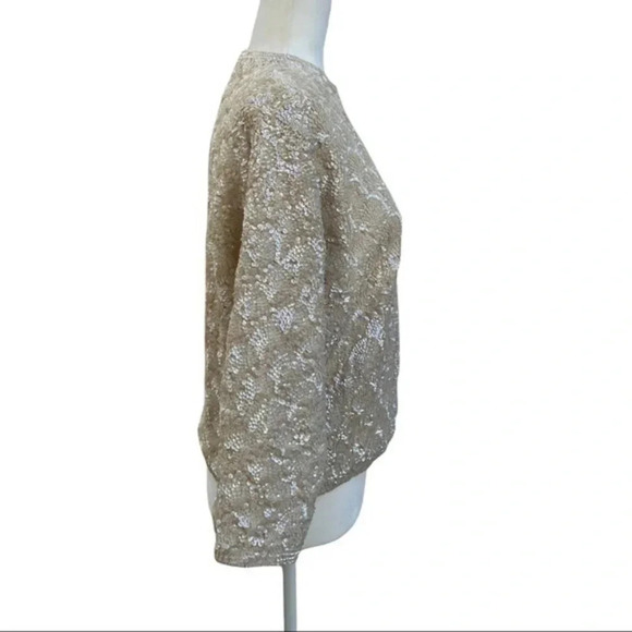 Vintage Sweater Cream Ivory Wool Elegant Cardigan Iridescent Sequins Size 38 - Picture 3 of 10